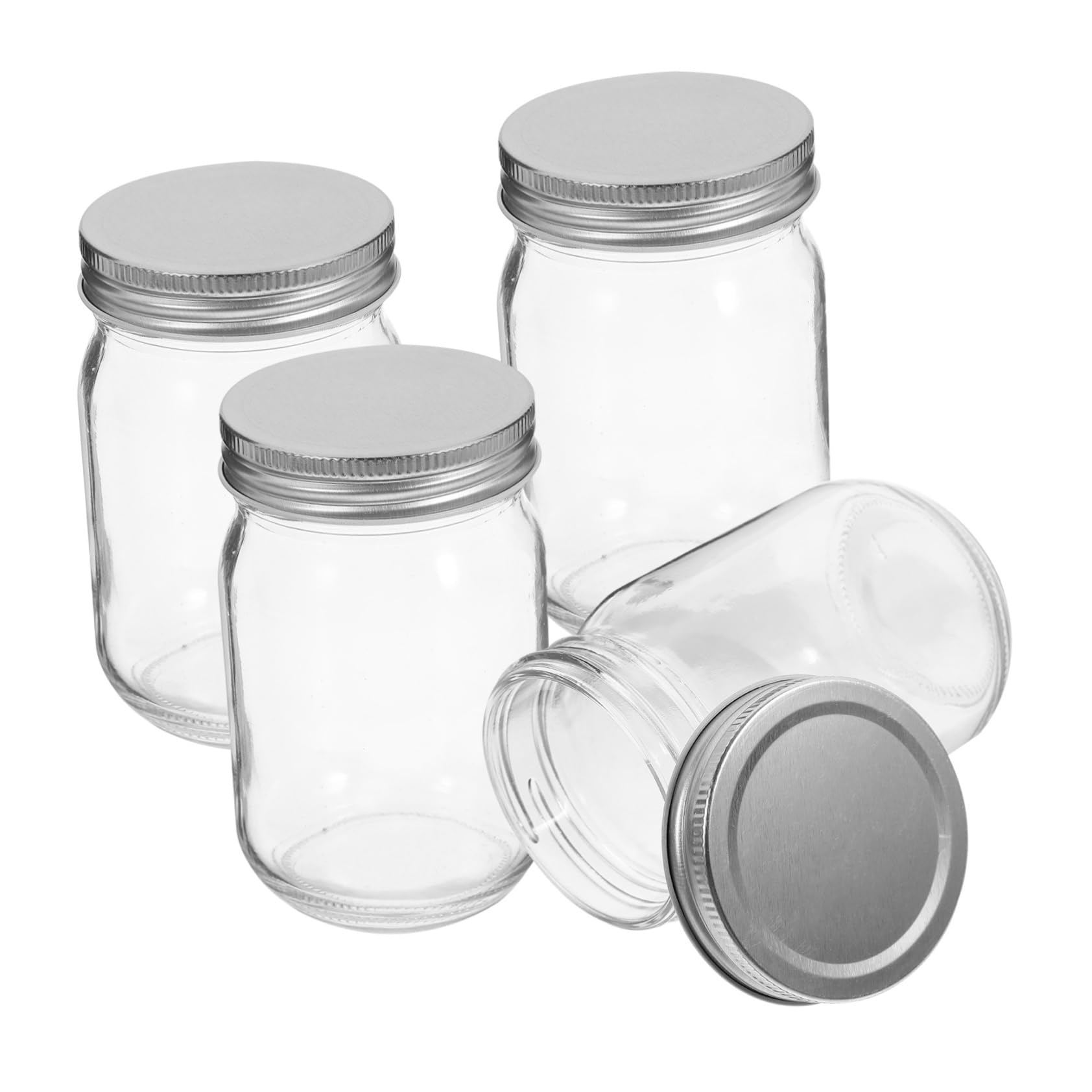 Zerodeko 4 Vasetti in Vetro da 380ml, Riutilizzabili e Sigillati, per Marmellata, Sciroppo e Spezie, per Feste e Decorazioni