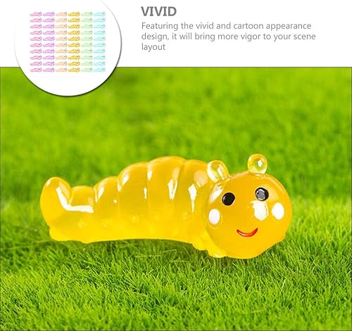 Miniatura 7 de Yardwe Estatuas de oruga de resina, 60 piezas, decoración luminosa para exteriores, pequeña oruga para jardín de hadas y balcón