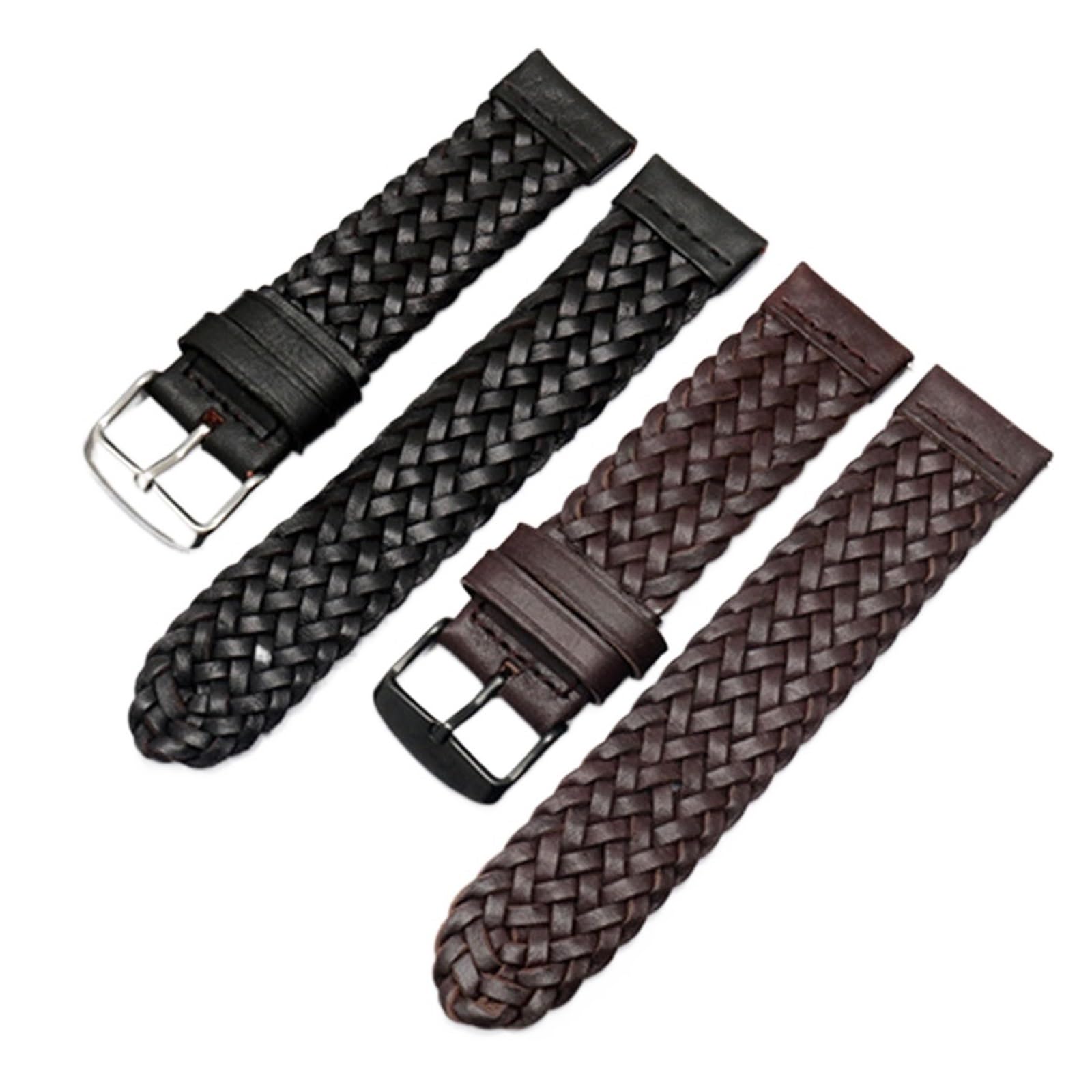 HMFANG Bracelet de montre universel en cuir de vache tressé pour homme et femme 20 mm, 22 mm, 24 mm