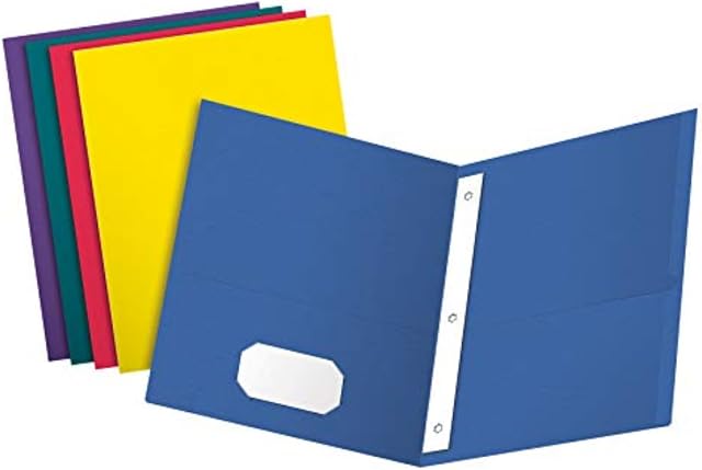 Oxford Textured Paper 2 Pocket Folders with Prongs, Assorted Colors