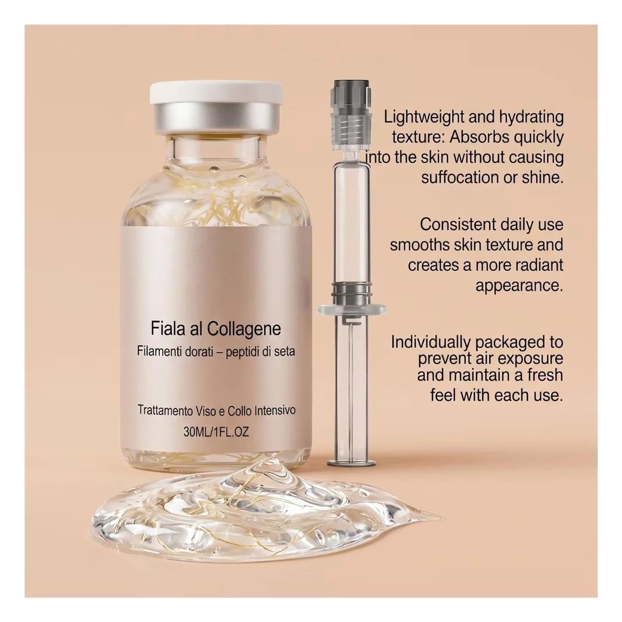 Fiala al collagene viso collo filo d'oro peptidi di seta siero idratante 30 ml(3PCS)