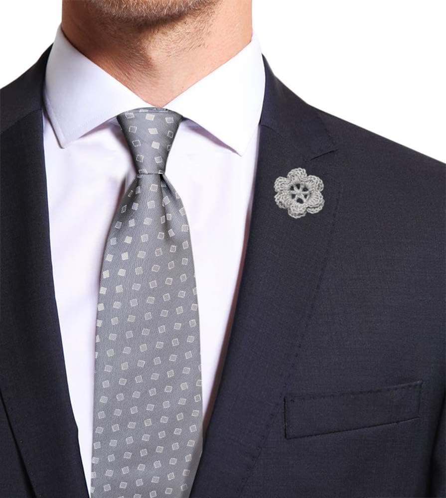 Made in Italy Men's Grey Squares Tie Necktie, Animal Pattern, 100% Silk