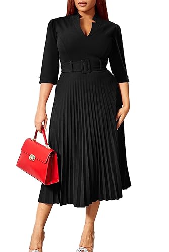 Women's V Neck Business Casual Shirt Dress for Women 3/4