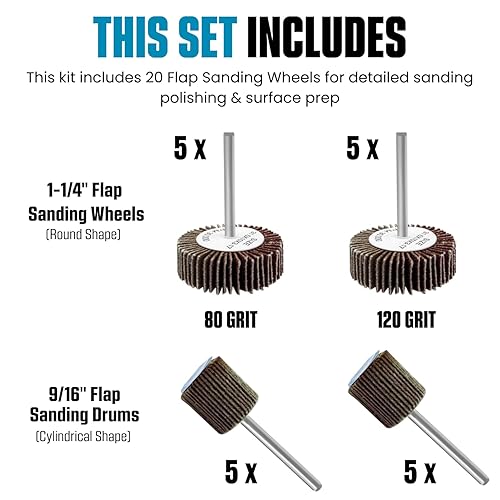 Miniatura 3 de LINE10 Tools Kit de accesorios para herramientas rotativas de rueda de lijado de mini aleta, vástago de 18 pulgadas, paquete de 20