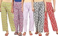 LADYWILLINGTON Womens Track Pant Lower Cotton Printed Pyjama/Lounge Wear –Supersoft Cotton Night Wear/Pyjama for Women(Pack of 5Pcs) (6XL) Multicolour