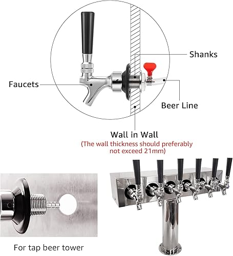 Miniatura 4 de Kit de vástago de grifo de cerveza de barril, no se pega, sin fugas, diámetro exterior de cerveza de 14 pulgadas, vástago de cerveza de 1-12