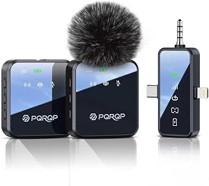 PQRQP 3-in-1 Mini Microphone for iPhone/Android/Camera, Hi-Fi Audio, 48kHz/24-bit,Wireless Microphone, 328ft Range, 18H Battery, Lapel Mic with Noise Reduction for TikTok, YouTube