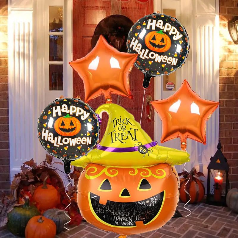 Image of AMFIN (Pack of 32) Happy Halloween Party Scary Pumpkin Balloon Set - Orange