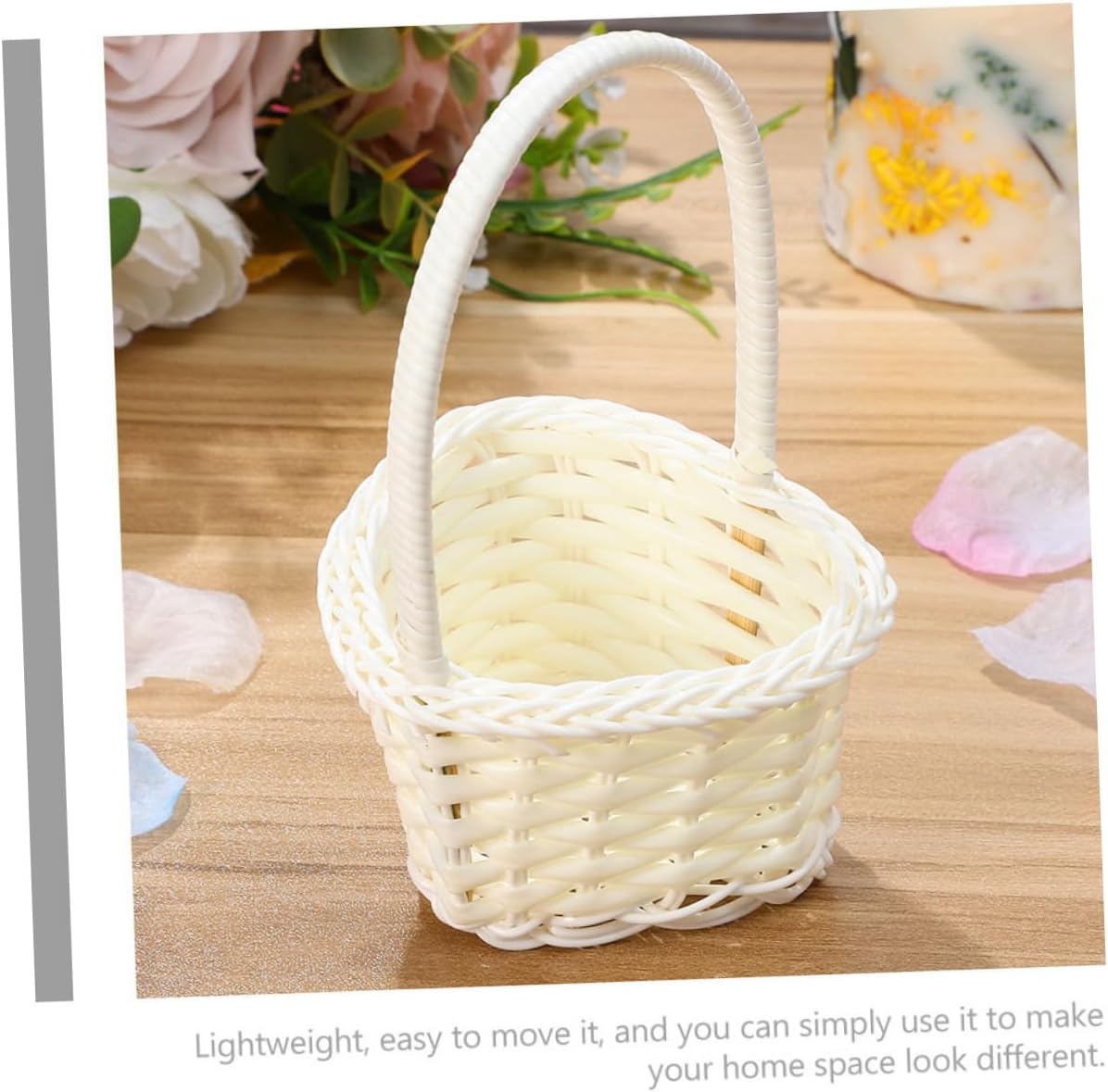 4sets Rustic Woven Flower Girl Baskets for Weddings Lightweight Handle Baskets for Petals Decorations for Wedding Parties Celebrations 12pcs*4