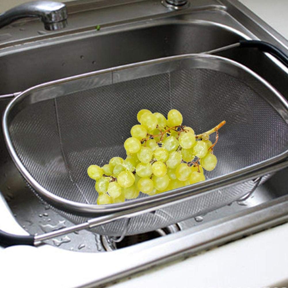 HERCHR Scolapasta Estensibile in Acciaio Inox Colapasta Scolapasta da Pentola con Maniglia a Scomparsa Rete Metallica Maglia Piccola Scolapiatti Acciaio Inox Cestello per Lavello da Cucina