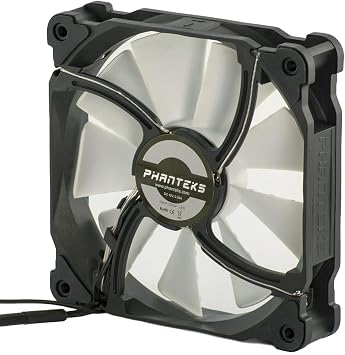 Phanteks 1300 RPM, Black Frame/White Blades 120 mm Case Fan, Red LED with On/Off Switch PH-F120SP_BK_RLED