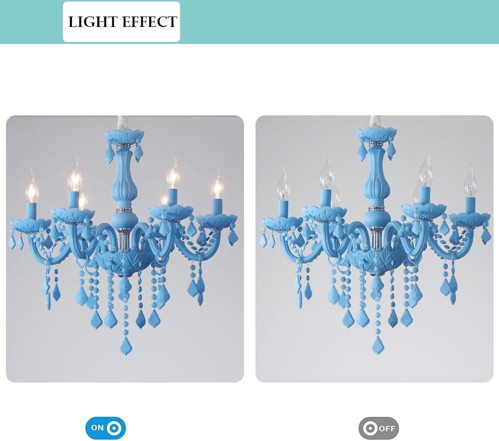 Classic Crystal Chandelier, Vintage Candle Pendant Light Fixture, 6 Lights Hanging Light, Adjustable Island Lights for Bedroom Foyer in Blue