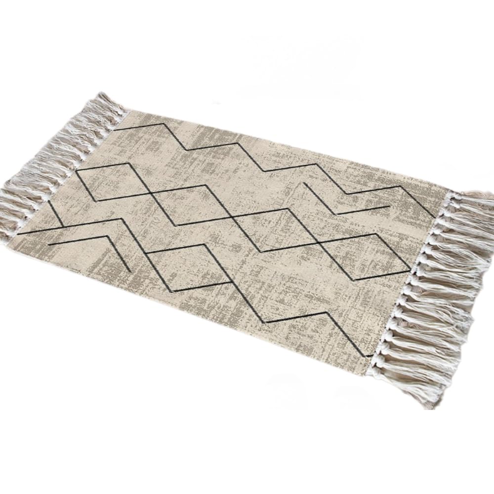 Aniyan Tapis bohème, en coton, lavable, avec glands, tapis tissé à la main, pliable, pour camping, extérieur, salon, chambre à coucher, cuisine, couloir, antidérapant à la main (style B)