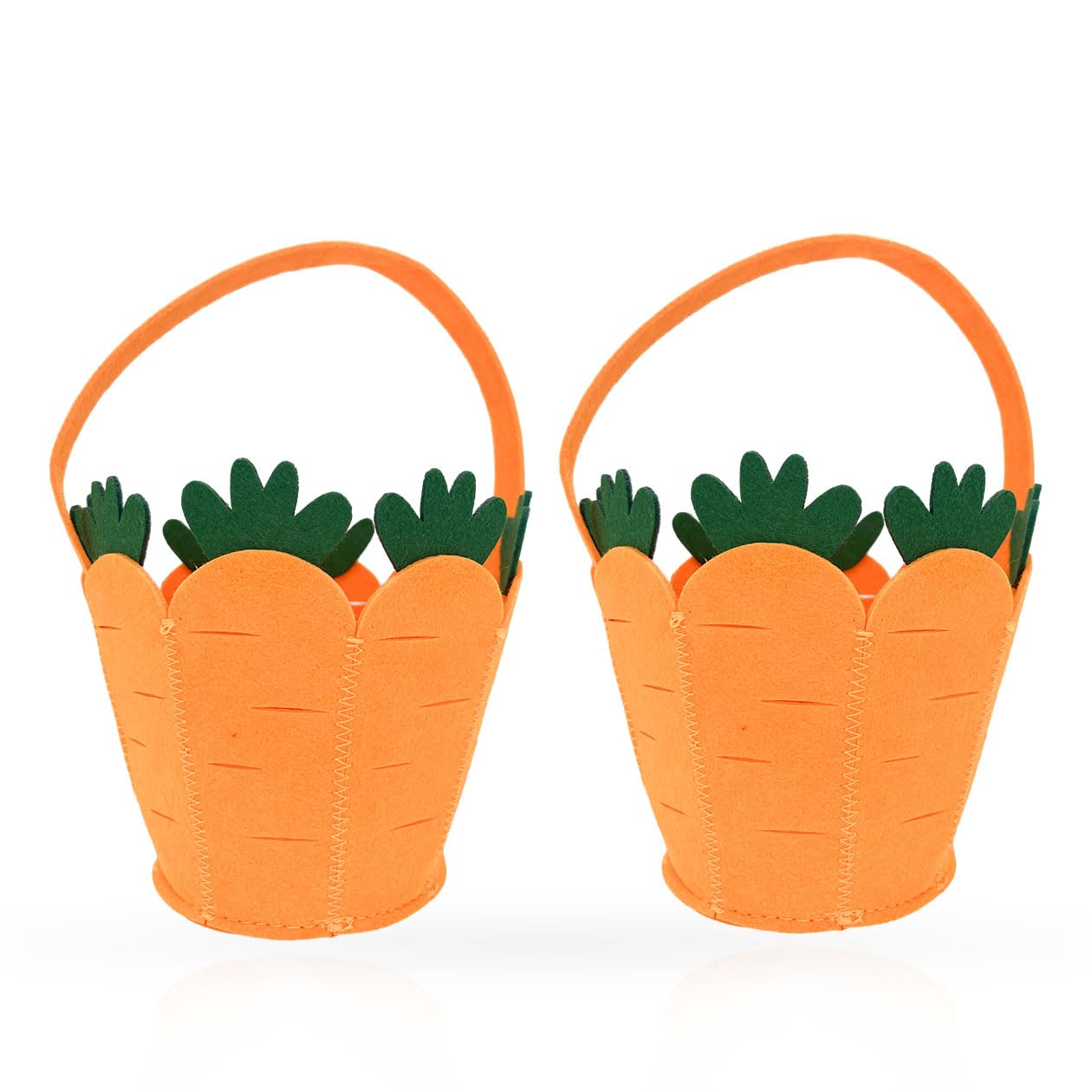 2 Pcs Easter Egg Hunt Baskets for Kids,Carrot Felt Basket with Handle,Child Party Craft Gift Basket-Spring Easter Egg Hunt Favour Holders with Bunny-Easter Gift Box,Arts Crafts for Kids Sweets Treats