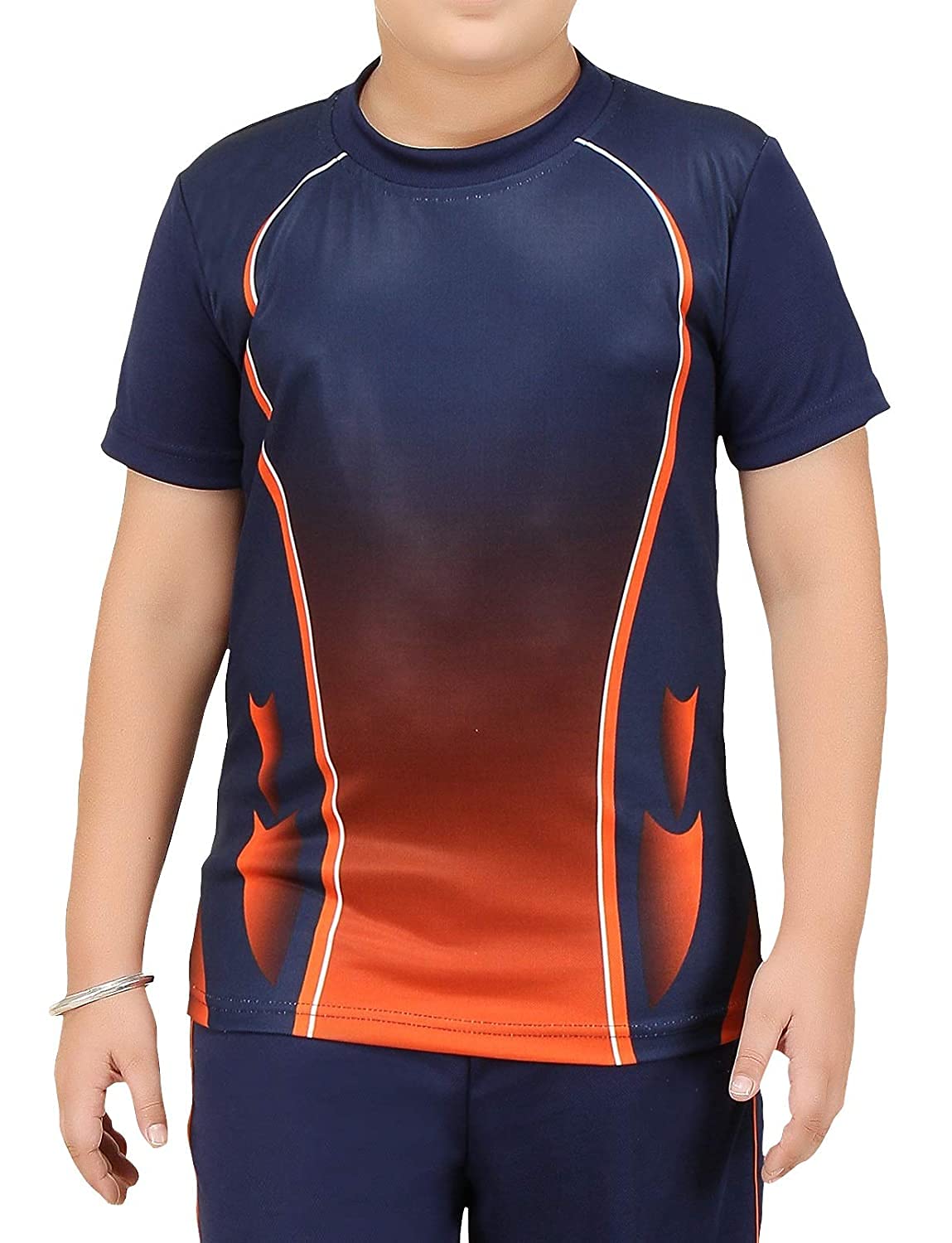 Wearilio Sports Jersey/Tshirts And Shorts For Boys And Girls (14 Years - 15 Years, Orange Navy) 3
