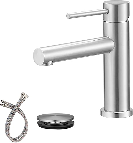 Greenspring Grifo para lavabo de baño, color negro mate, con un solo agujero, con una sola manija, grifo moderno con drenaje desplegable y línea de