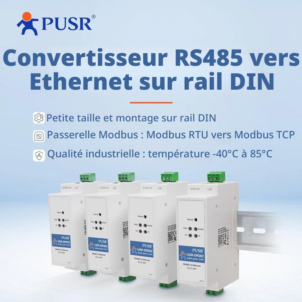 Rails DIN RS485 vers Ethernet Convertisseur Modbus RTU vers TCP Modbus Passerelle Transmet des données de manière transparente entre TCP/IP et RS485 Page Web définie par l'utilisateur USR-DR302