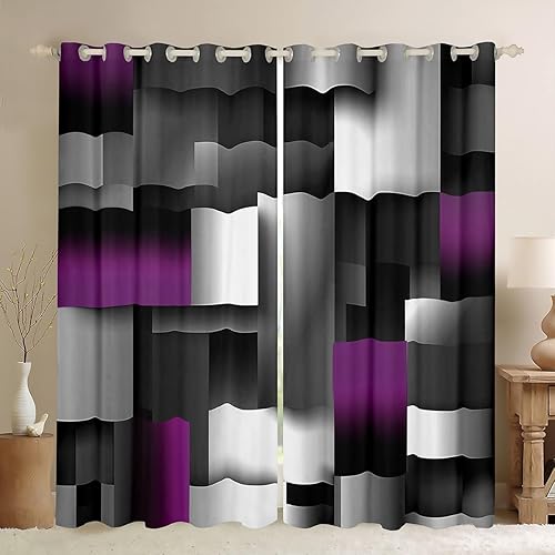 Miniatura 28 de Cortinas cuadradas grises, negras, rojas, blancas, con cuadrícula geométrica para niños, niñas, adolescentes, cortinas de tratamiento de ventanas