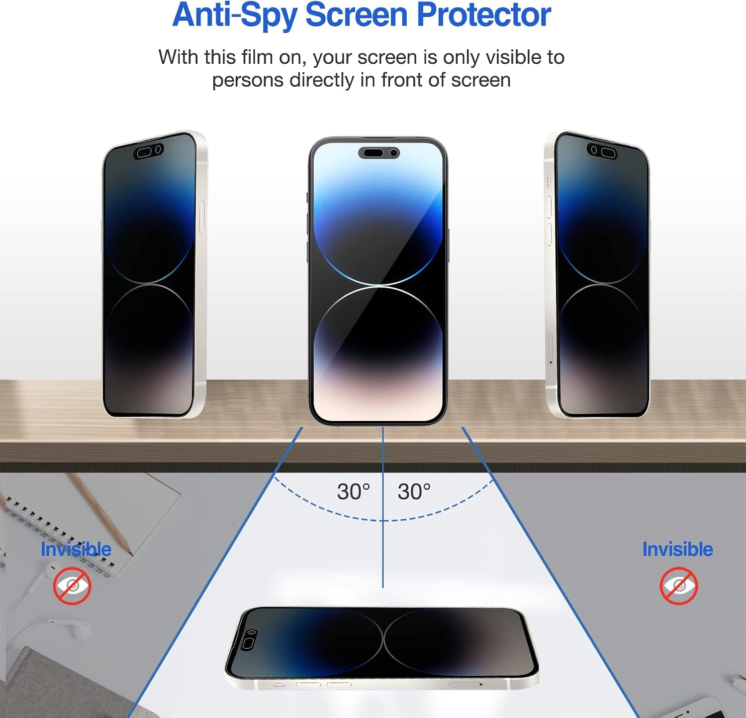 ProCase (2 Pack) Privacy Screen Protector for iPhone 14 Pro 2022, 9H Anti Spy Dark Tempered Glass Screen Film Guard for iPhone 14 Pro 6.1 Inch 2022, Case Friendly Bubble Free