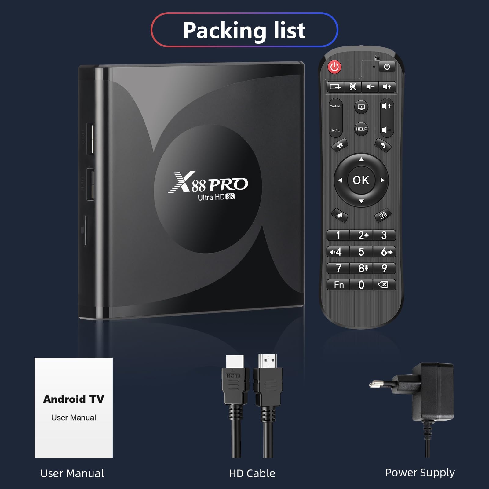 Android TV Box, Android 13.0 Box 4GB RAM 32GB ROM RK3528 Quad-Core Cortex-A53 GPU Mali-450 Support 8K 10/100M LAN Enternet 2.4G/5G Dual-Band WiFi 6 BT 5.0 USB 2.0/3.0