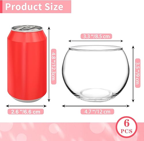Miniatura 2 de Paquete de 6 jarrones redondos de vidrio transparente, 4.7 pulgadas de ancho x 3.5 pulgadas de alto, florero de burbujas para centros de mesa,