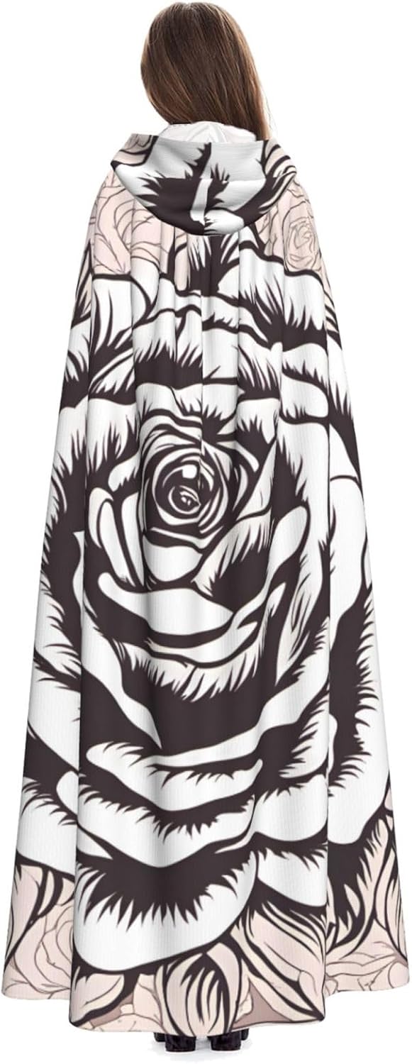Unisex Full Length Hooded Halloween Christmas Party Robe Cloak Cape Cosplay Costume Men Women Many Lovely Roses Prints