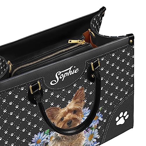 Personalized Yorkshire Terrier Dog Handbags, Custom Name Dog Leather Bags, Purses, Shoulder Bag, Gift For Dog Mom Dog Lover3