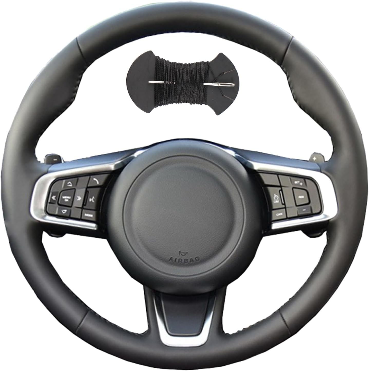 Car Steering Wheel Cover Microfiber Leather Stitch Wheel Wrap Fit for Jaguar XFL XE XJL F-PACE XKR,Black