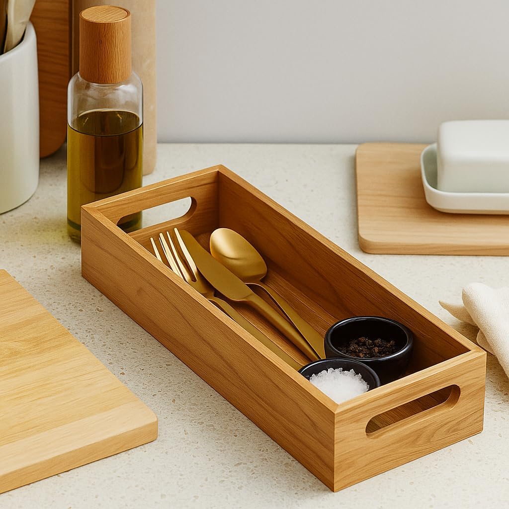 Bamboo Serving Tray with Handles, Rectangular Storage Organizer, Natural Wood Finish, Kitchen and Dining-image-15