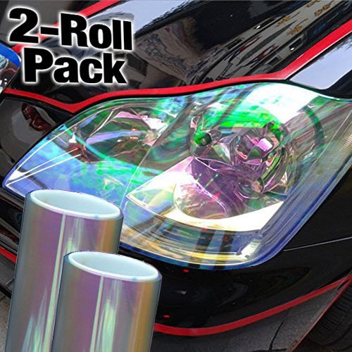 Chameleon High Gloss Vinyl Headlight Foglight Wrap Tint Adhesive 12 Inch x 24 Inch 2-Roll Pack (Rainbow Transparent)