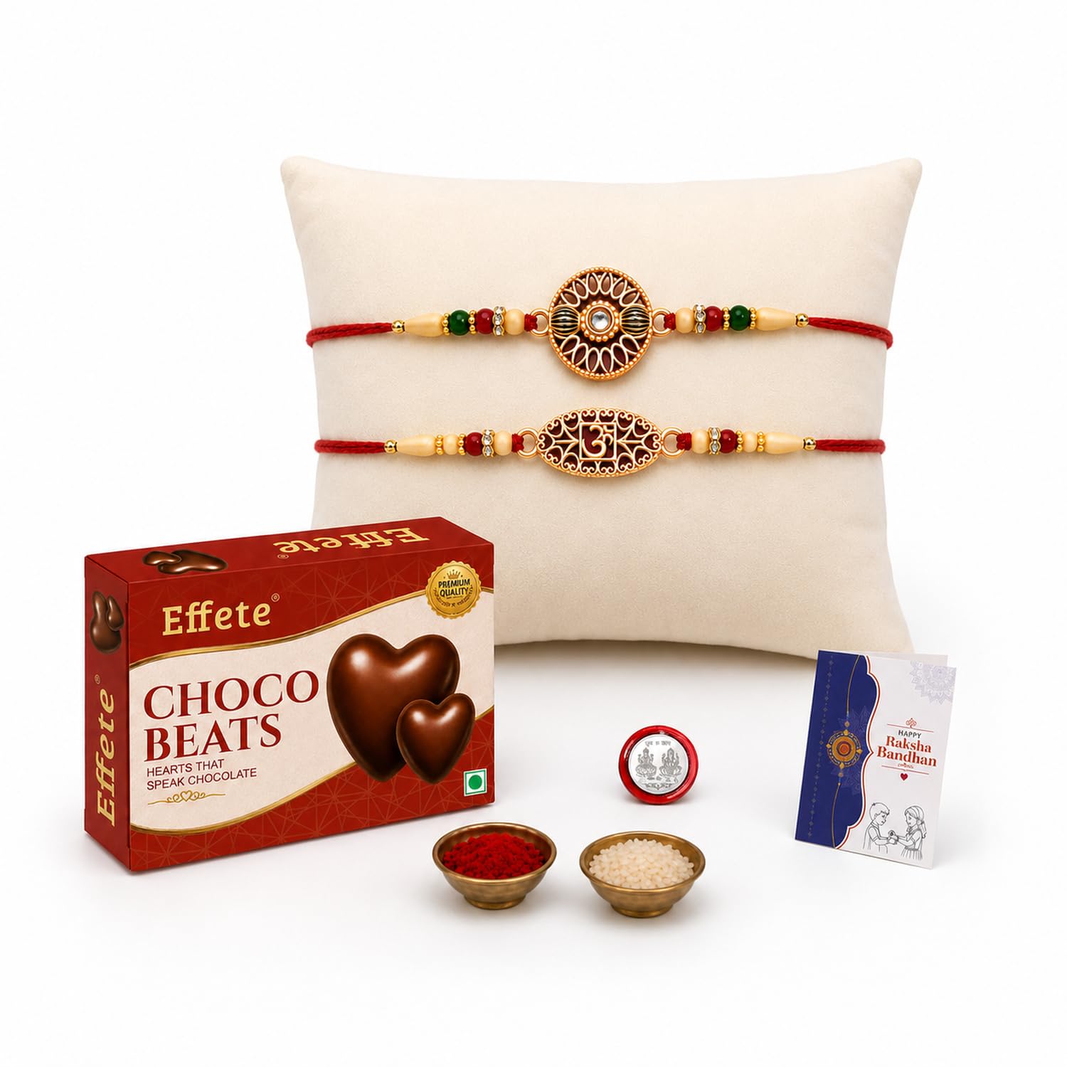 Oblivion Rakhi Combo Gift Brother Center Filled Chocolate | Golden Color Stone Rakhi | Rakhi Gift Brother/Sister | Bracelet Rakhi | Rakhi Set Of 2| Greeting Card,Roli-Chaval,Coin(K2_509+510_Cb32)-image-28