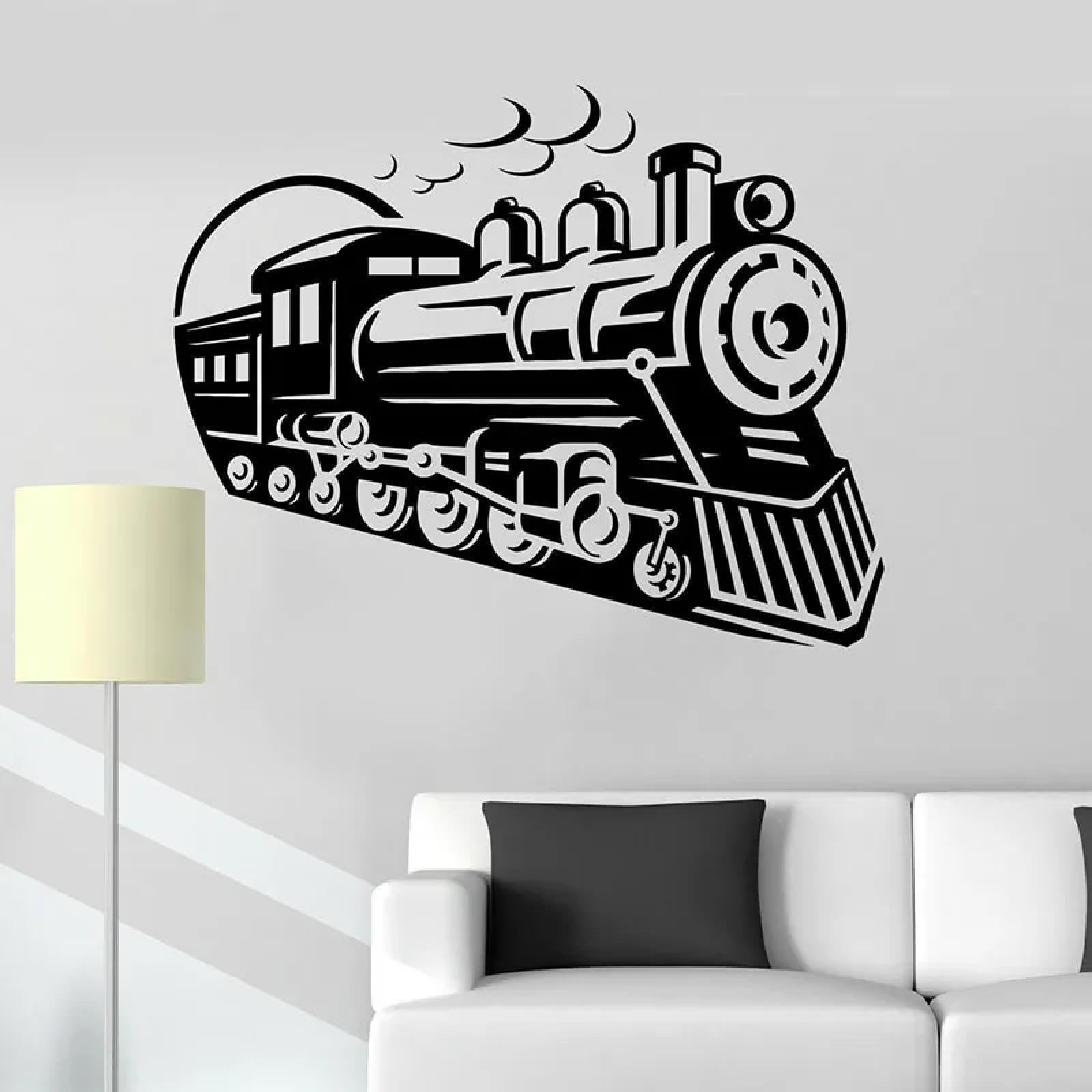 Black/Railway Wall Sticker Locomotive Steam Train Art Window Sticker Interior Decoration Mural Wallpaper Decal