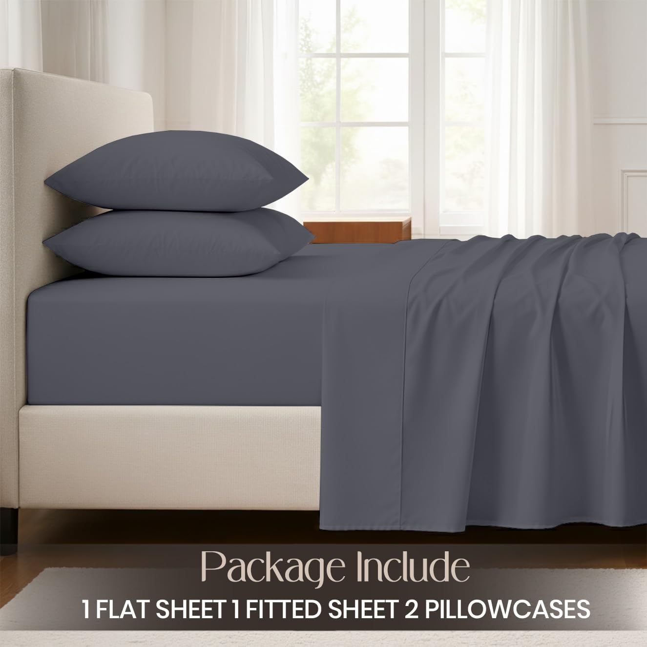 SGI bedding 100% Egyptian Cotton Sheets RV King Size – Cooling Sheets, Soft Breathable Dark Grey Bedding, Luxury Bedding, Luxury Hotel Sheet Set, Deep Pocket 16", 4 Piece Set