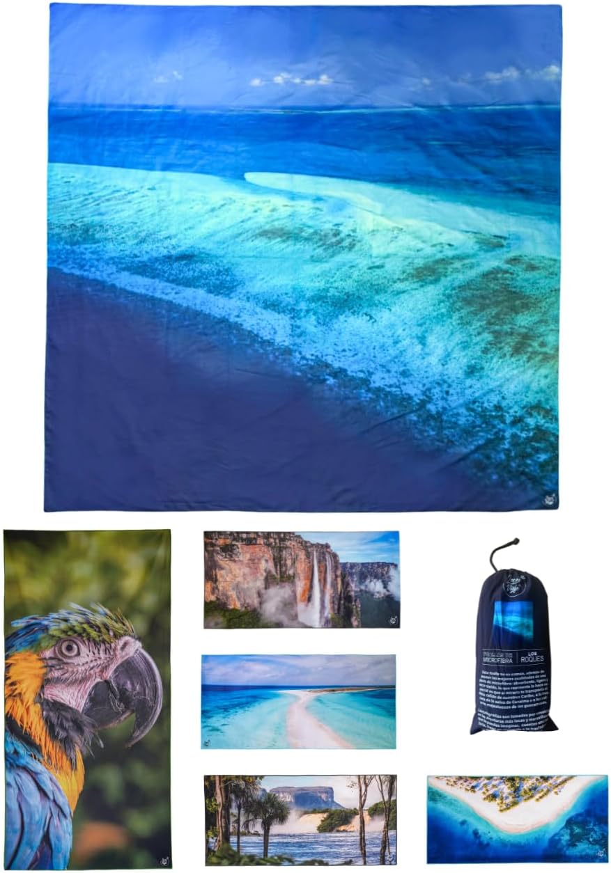 Venezuelan Landscape Microfiber Towel – Ultra-Absorbent, Fast-Drying & Compact – Ideal for Beach, Camping & Travel I Los Roques @DosLocosDeViaje