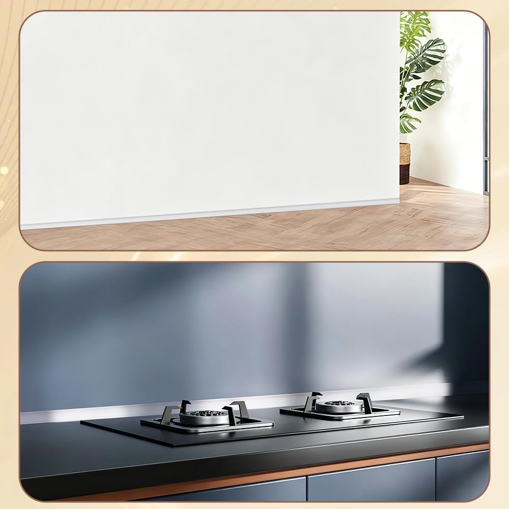 118Inch Flexible L-Shaped Quarter Round Molding Bendable Trim White Self Adhesive Baseboard Trim Peel and Stick Silicone for Floor Edge Wall Corner Stairs Cabinet Tub Edge