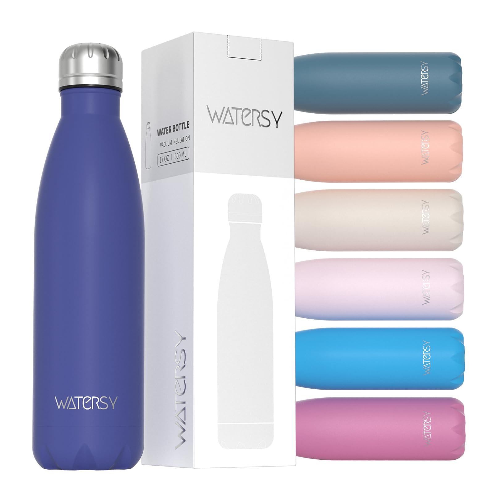 WATERSY Stainless Steel water bottle,17oz Insulated Water Bottles | Deep Blue metal water bottle Keeps Drink Cold and Hot,BPA