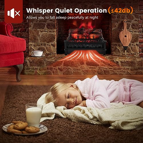 Image of Tangkula 20 Inch Electric Fireplace Log Set with Adjustable Temp, Overheating Protection, Realistic Pinewood Ember Bed, Infrared Quartz Electric Fireplace Insert for Home & Office Decor, 1500W