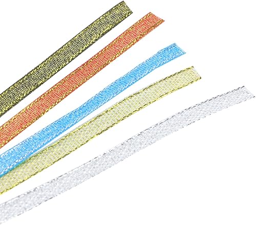 Miniatura 5 de 5 cintas para envolver ramo de flores, cinta de satén surtido, 5 colores, 866.14 x 0.24 pulgadas para manualidades, cinta gruesa