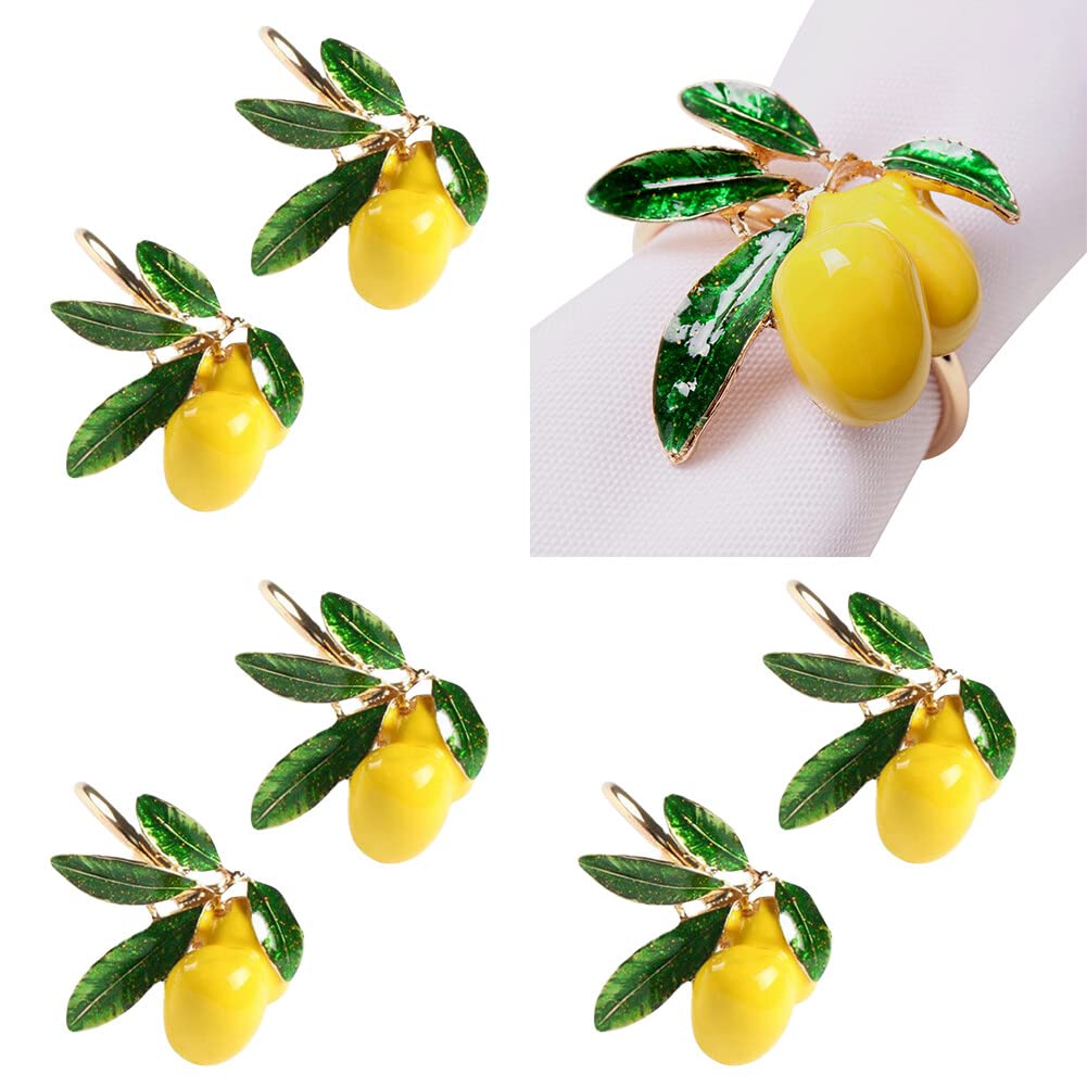 Lemon Napkin Rings Set of 6 Napkin Holder Creative Fruits Napkin Rings Serviette Buckles Farmhouse Napkin Rings Table Decor, Gold