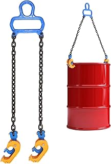 POWLAB Upgraded Chain Drum Lifter Load Capacity 1 Ton with Carbon Steel Lifting Chain and Widen Hook for Crane/Forklift Hoist Crane Metal/Plastic Barrel Lifting 55 Gallon Drums Double Lifting Chains