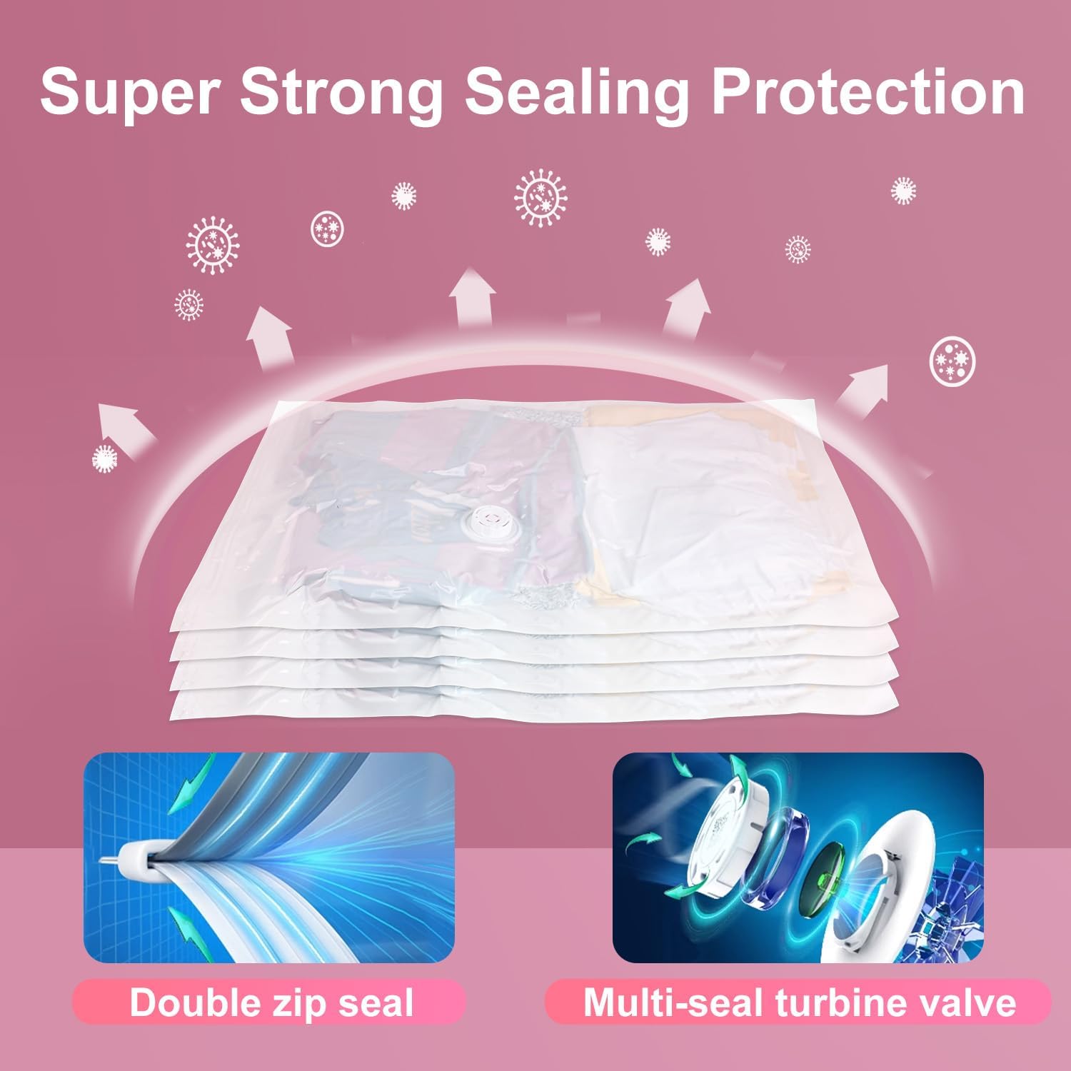 Vacuum Seal Bags for Clothing Travel, 5 Pack Space Saver Vacuum Storage Bags with Electric Pump,Portable Compression Sealer for Clothes, Blankets, Bedding & Travel Essentials,Good for Luggage Packing