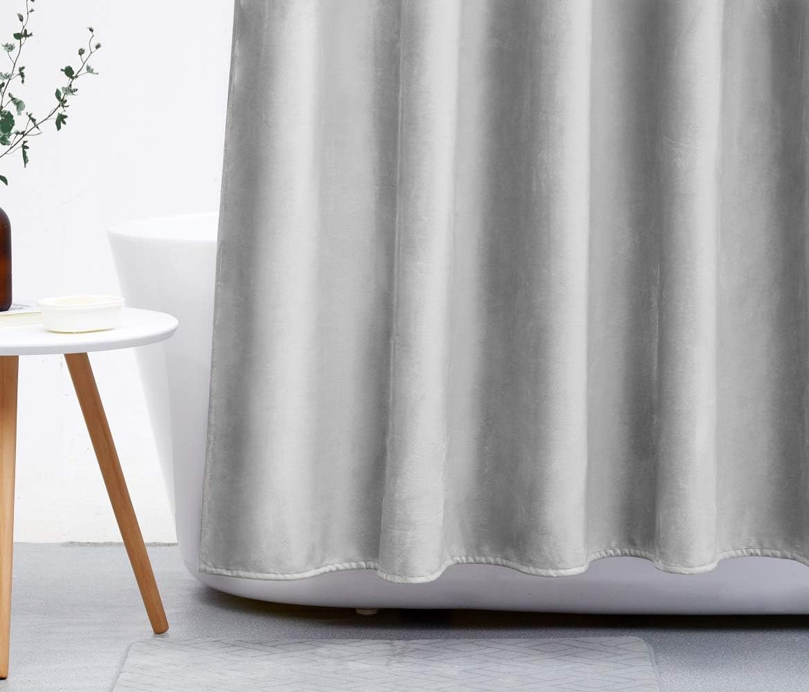 Velvet Gray Shower Curtain Lvory Gray Pleuche Thick Soft Smooth Pleuche for Bathroom Shower Curtain 72X72 Inches 2.3LB