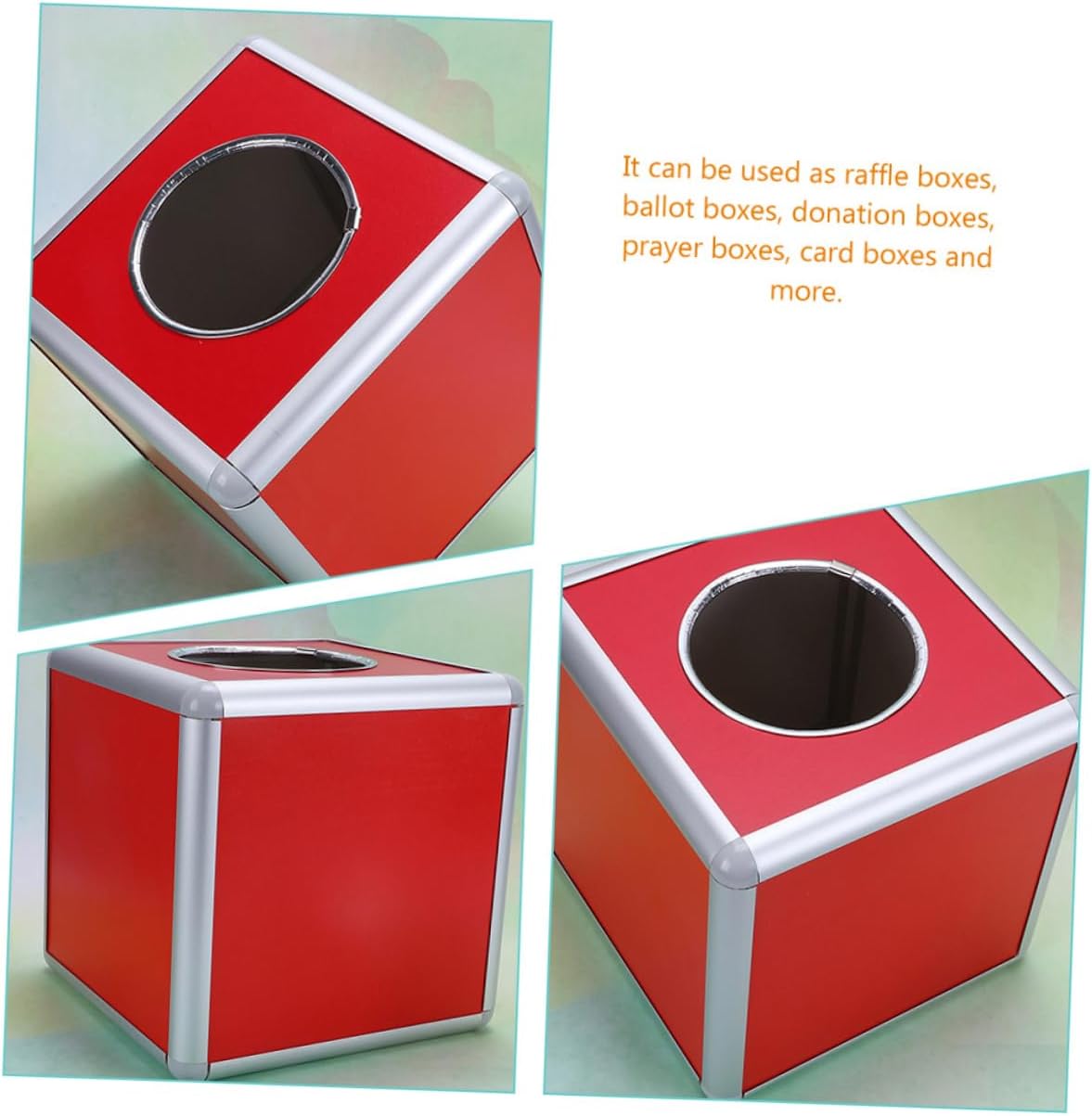 Lurrose Red Lottery Box Multi-Purpose Suggestion Box Slot Sturdy Metal Container for Raffles Donations and Party Events