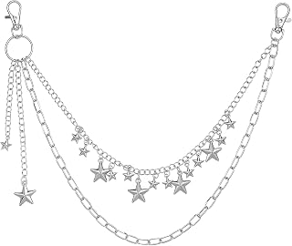 Pants Chain for Men Women, Layered Y2K Jean Chain Silver Star Pocket Wallet Chains Belt Loop Chains for Punk Hip Hop Outfit Accessory Music Festival Concert