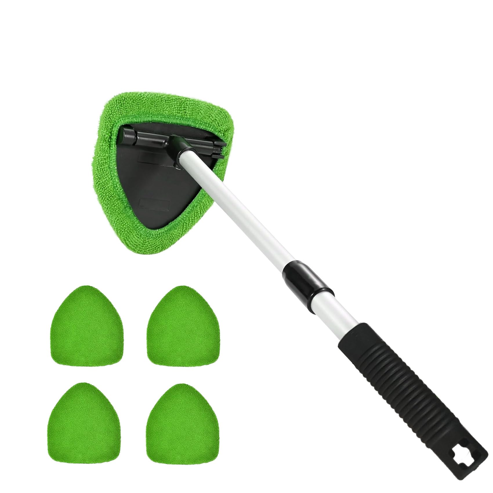 Herramienta de limpieza de parabrisas, limpiador de ventanas de coche, limpiador de parabrisas con 4 almohadillas de microfibra lavables reutilizables y mango extensible, kit de limpieza
