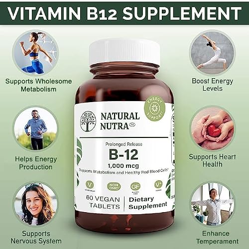 Natural Nutra Vitamin B12 1000 Mcg, Cobalamin B 12 Supplement, Calcium Phosphate, Help In Metabolism Health, Optimal Absorption, Gluten Free, Sugar Free, 60 Vegan Tablets #TOP2