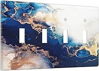 Vista 18 de Cubierta de Placa de Pared de 2 Pandillas de Mármol Abstracto, Placa Frontal de Interruptor de Luz Eléctrico Decorativa en Azul Marino y Oro