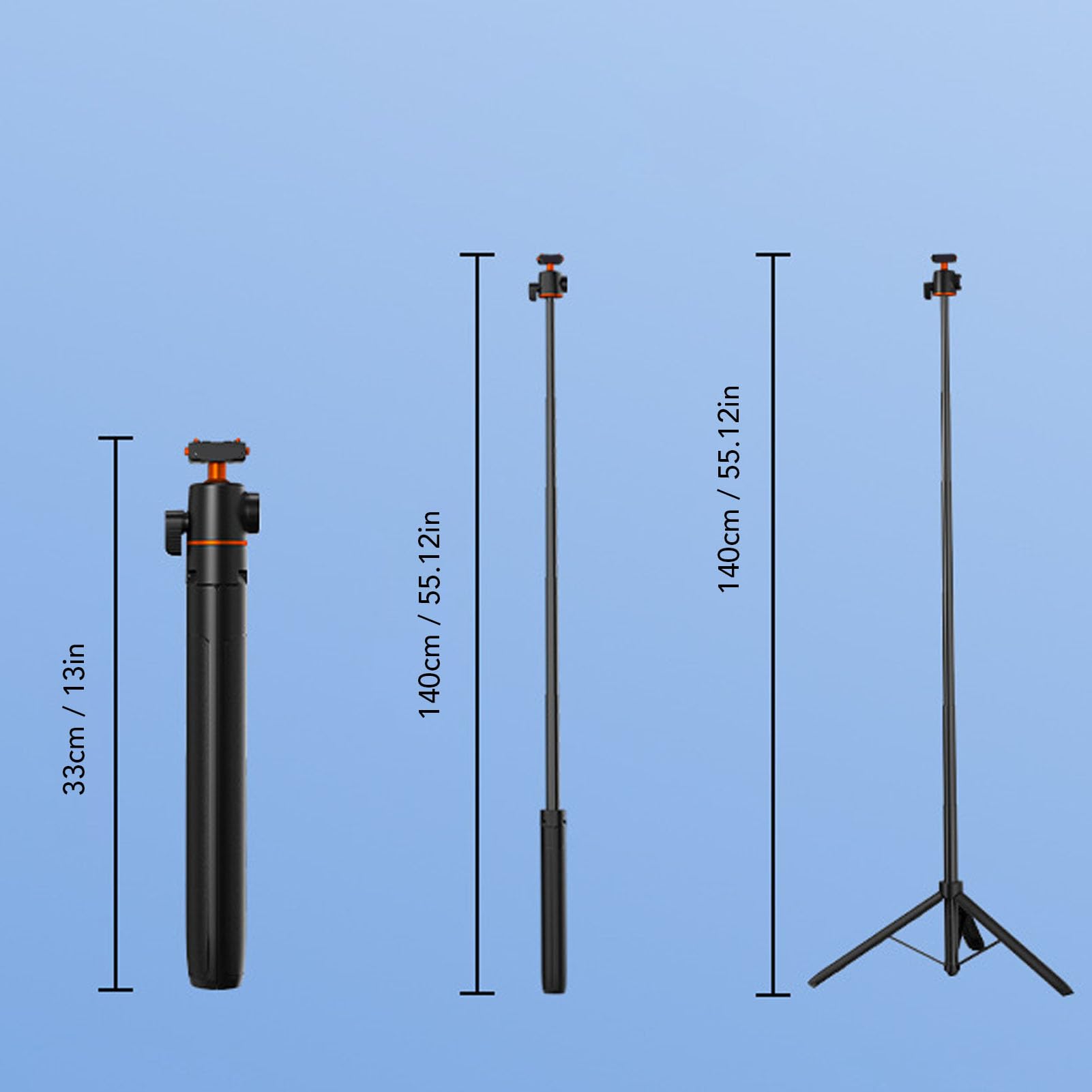 Asta Selfie per Fotocamera con Supporto Magnetico, Treppiede con Asta di Prolunga 140 Cm 55 Pollici Pieghevole Supporto in Lega di Alluminio con Rotazione a 360° con Testa a