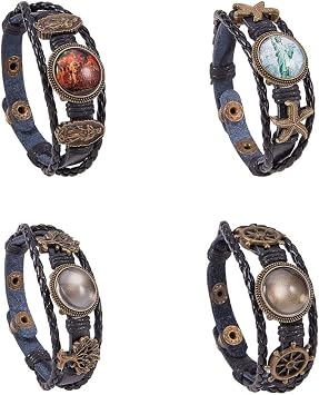 SUNNYCLUE DIY 4 Sets Braided Leather Bracelet Making Kit Multilayer Rope Bangle Cuff Wristband with Blank Alloy Cabochon Bezel Tray, Clear Glass Cabochon 18mm, Button Adjust, Mixed Shapes | Multilayer Rope Bangle Cuff Wristband, Blank Alloy Cabochon Bezel Tray, Clear Glass Cabochon 18mm, Button Adjust, Mixed Shape