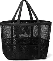Bolsa Grande Praia em Tela Impermeável 45 cm – 10 Bolsos Extras, Fecho com Zíper, Alças Reforçadas – Ideal para Toalhas, Brinquedos e Piqueniques